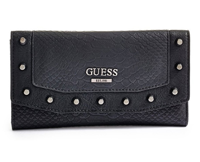 dámská černá peněženka Guess Basel Slim Clutch se zvířecím vzorem